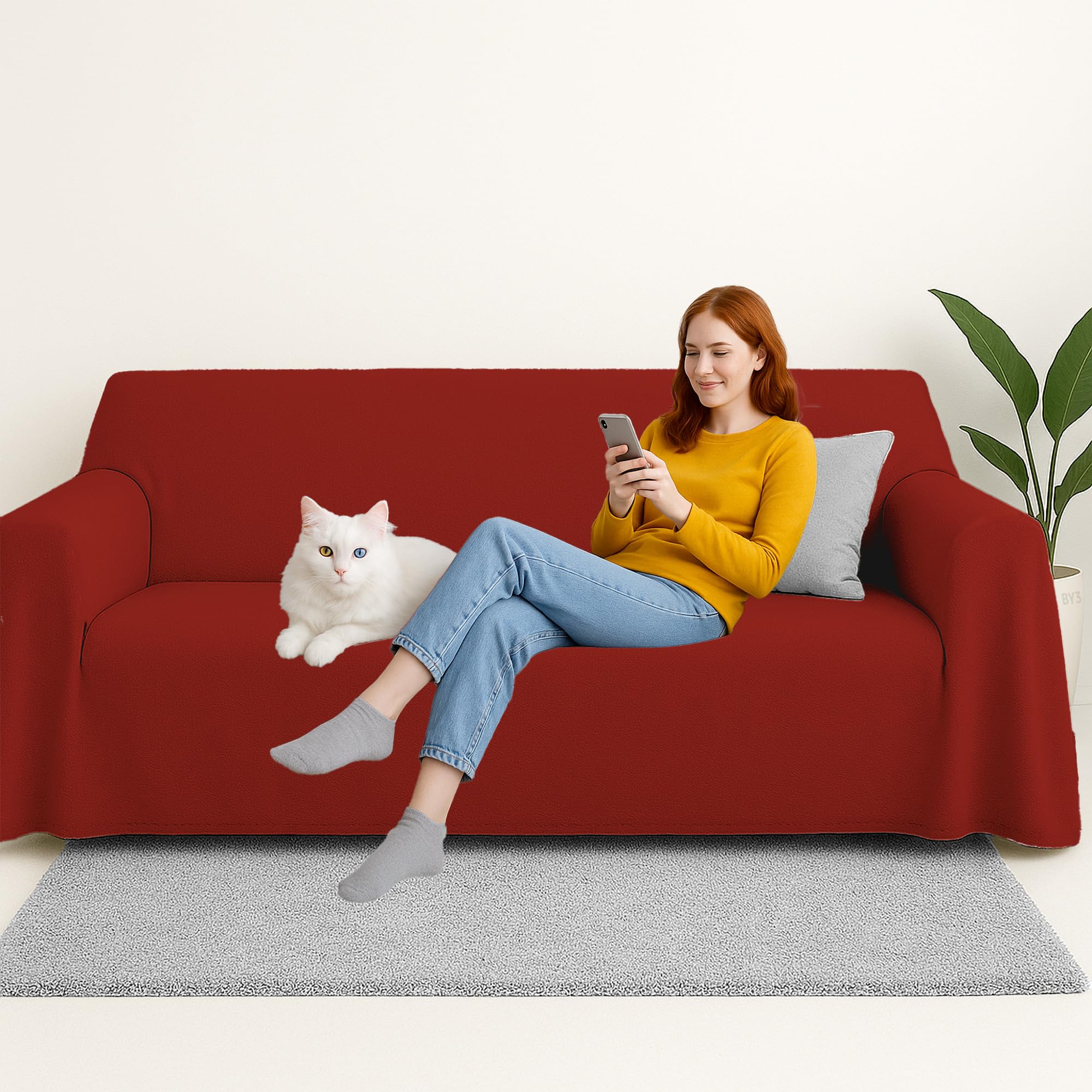 Byour3 - Funda De Sofá 3 2 4 1 Plazas 100% Algodón Puro Ligero Rectangular Tela Sofa Cubre Todo Recubrimiento Sofás También por Forma de L U Chaise Longue Derecho Izquierdo (Rojo, 2 Plazas)