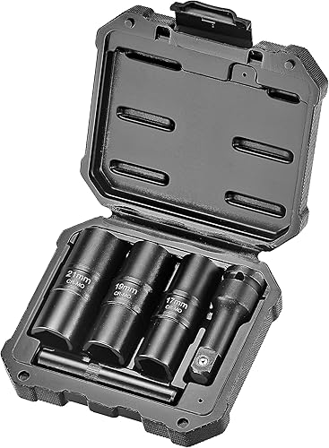 Juego de 5 llaves de vaso con extractor de pernos dañados de 12 pulgada, con extensión de 3 pulgadas y una barra de extracción de tuerca redondeada,