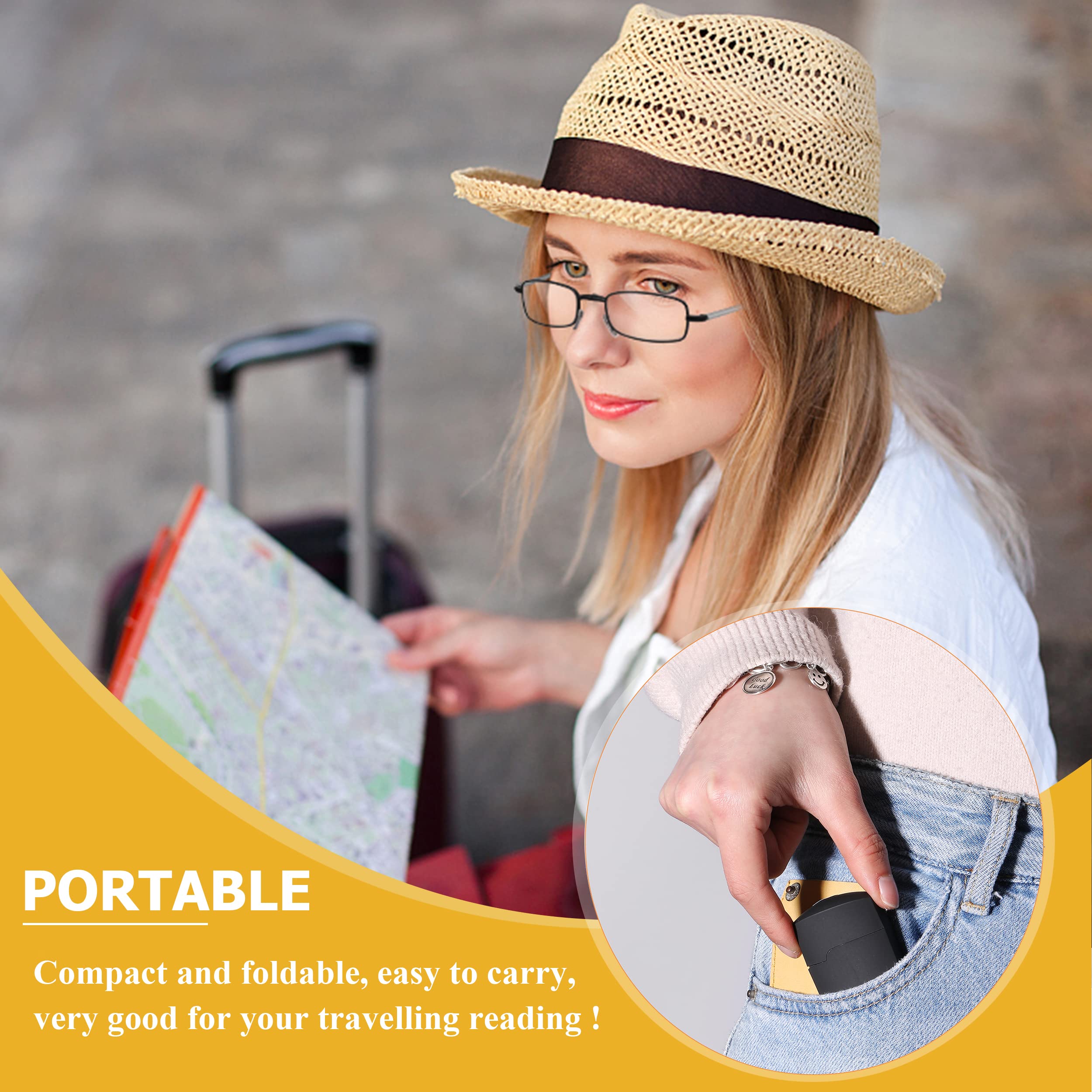 Yiwaeye Folding Reading Glasses Blue Light Blocking, Soft Nose Pad Spring Hinge Portable Thin Readers for Men Women 3 Pack Black/Gunmetal/Blue +1.75