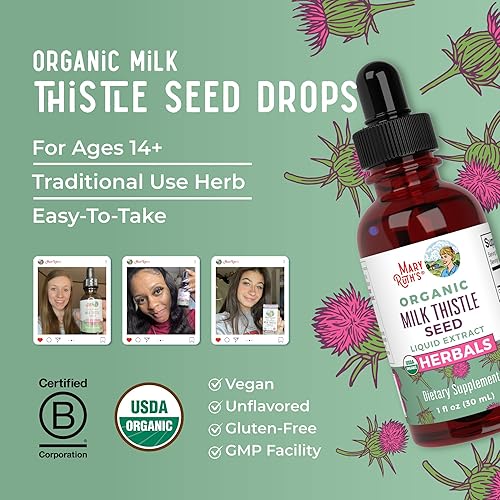 Miniatura 8 de Milk Thistle Seed Liquid Drops by MaryRuths  Sugar Free  USDA Organic Milk Thistle Drops  Herbal Tinctures  Unflavored  Vegan  Gluten Free  30