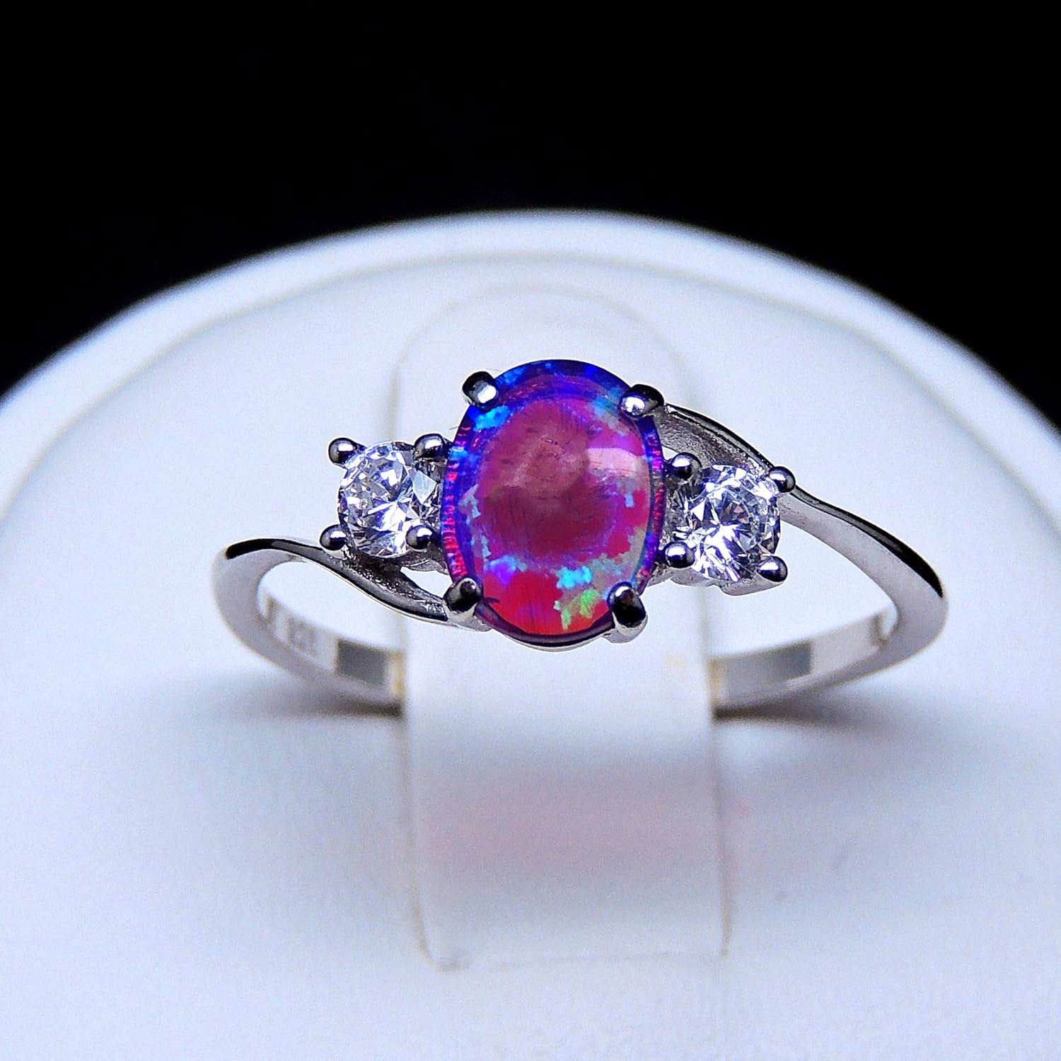 Addy Birthstone Ring for Women by Ginger Lyne |Purple Oval Simulated Opal Engagement Ring for Her |Sterling Silver with Cubic Zirconia Accents October Birth Month Gemstone Statement Design