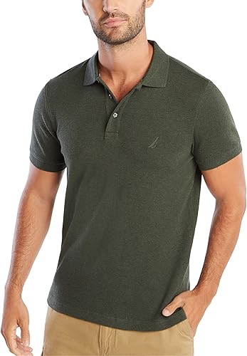 Nautica Classic Fit Short Sleeve Solid Soft Cotton Polo Shirt, Vert Mousse chiné
