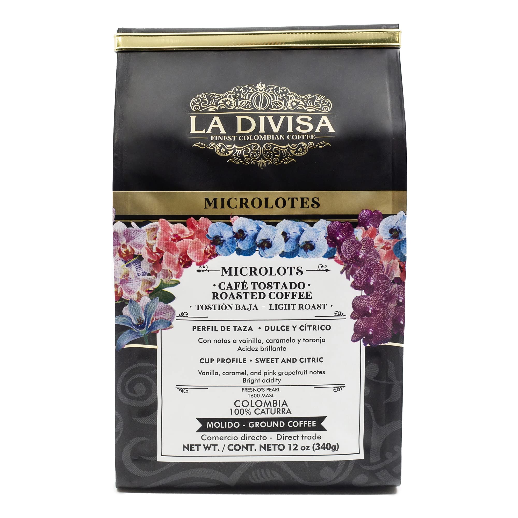 La Divisa - Finest Colombian Coffee. Light Roast (Microlots), Ground (12oz Bag). Always Fresh, Specialty and Single Origin Arabic Coffee Beans