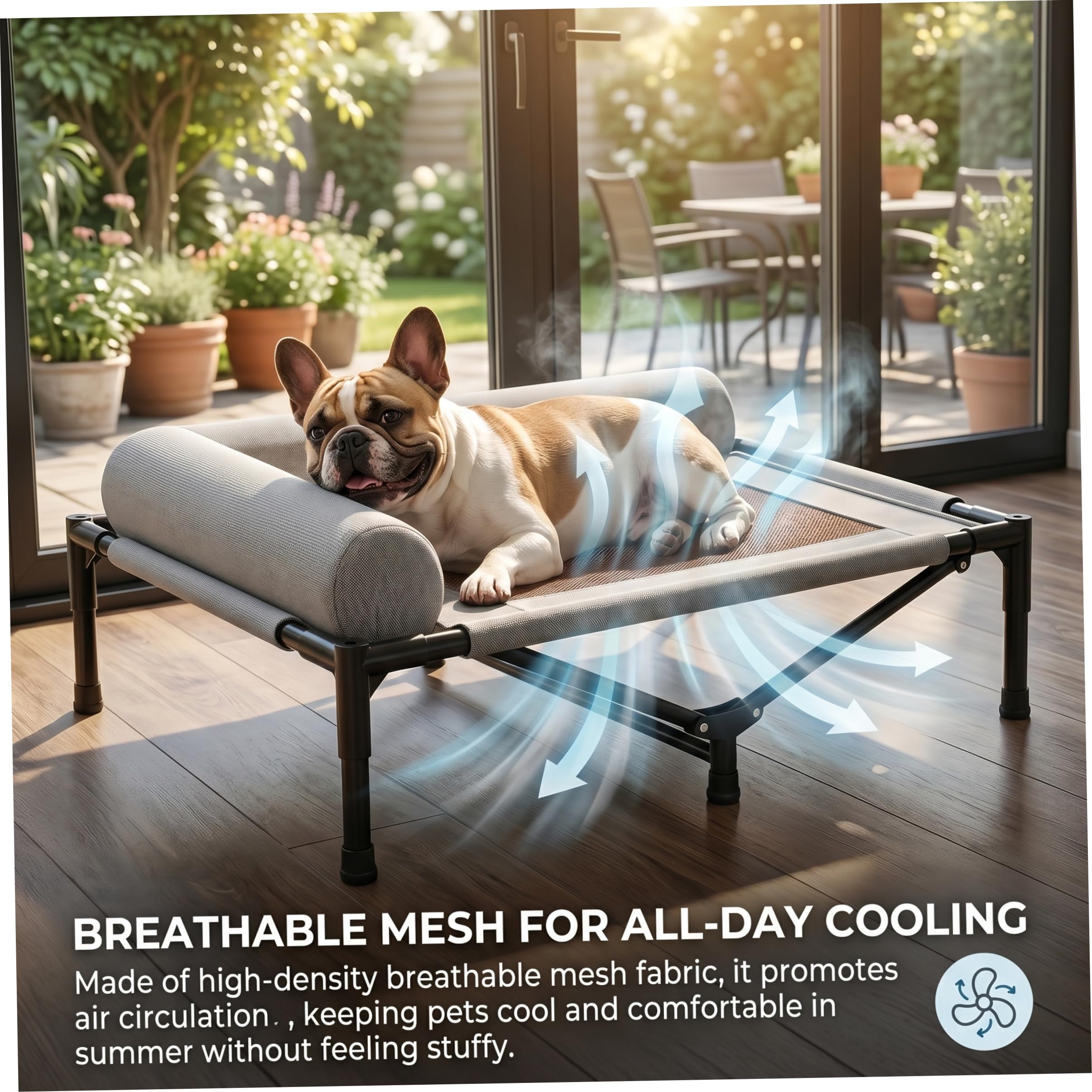 Cama para Perros al Aire Libre, Cama elevada para Perros Grandes, Cuna elevada para Exteriores con Malla Transpirable, Mascota Fuera del Suelo para Todas Las Estaciones - Gris