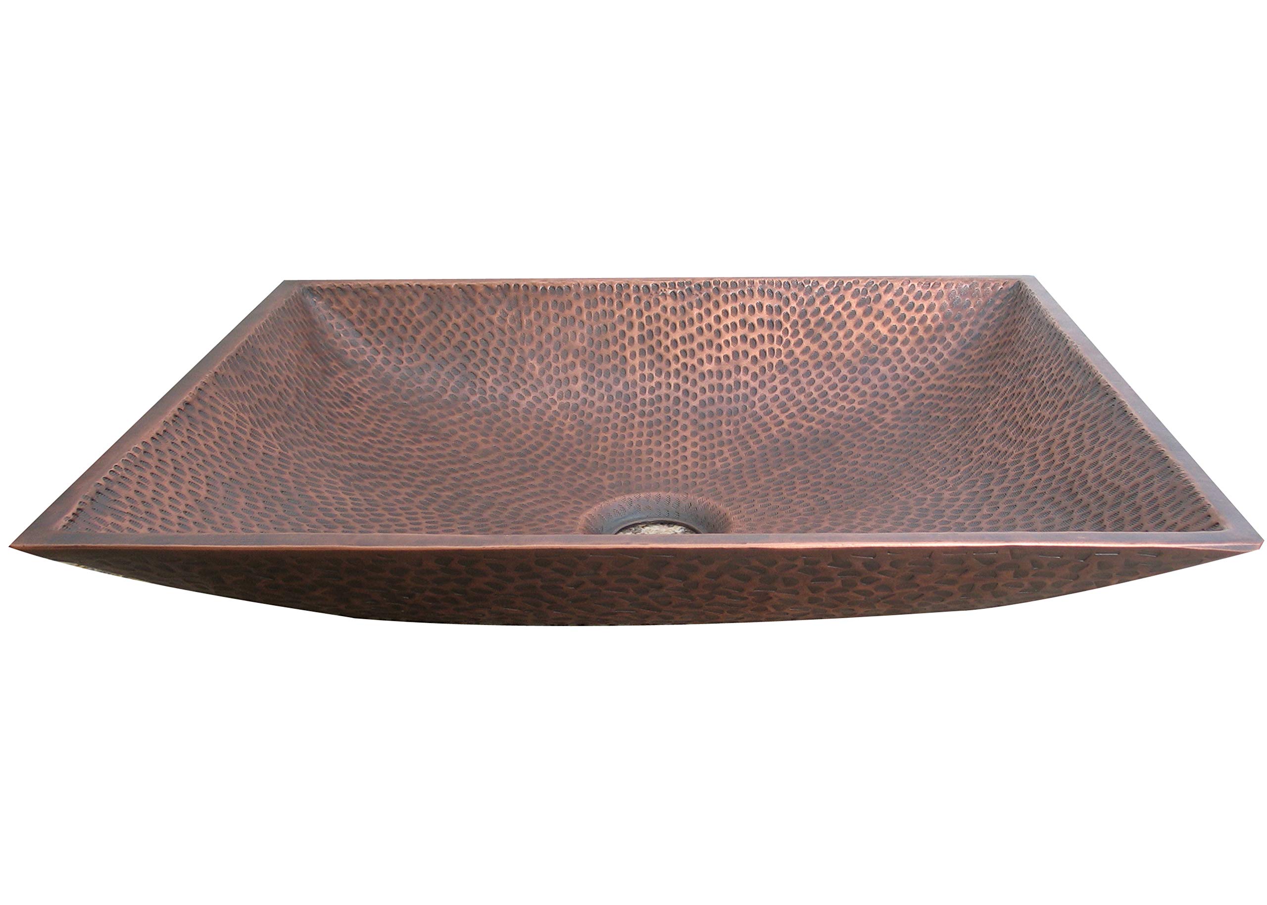 Copper Tailor 17" Copper Bathroom Vessel Sink, Rectangular Pure Copper Rustic Hand Hammered Above Counter with Pop Up Drain Stopper