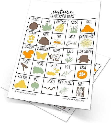 Juegos de búsqueda del tesoro de la naturaleza para niños, al aire libre, fiesta de cumpleaños, viaje por carretera, actividades de viaje, incluye