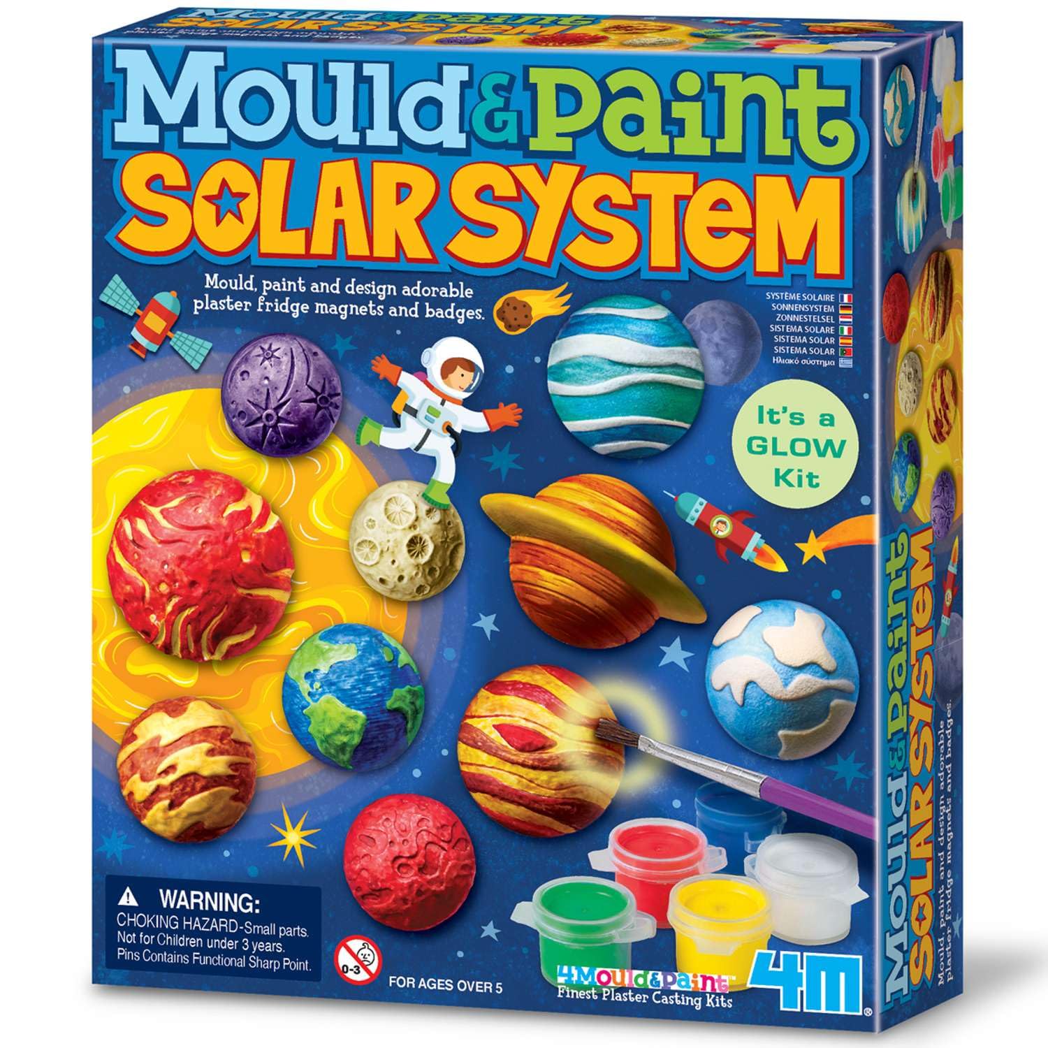 4M Mould & Paint Solar System Kit, Glow in the Dark, 10 Magnets or Badges