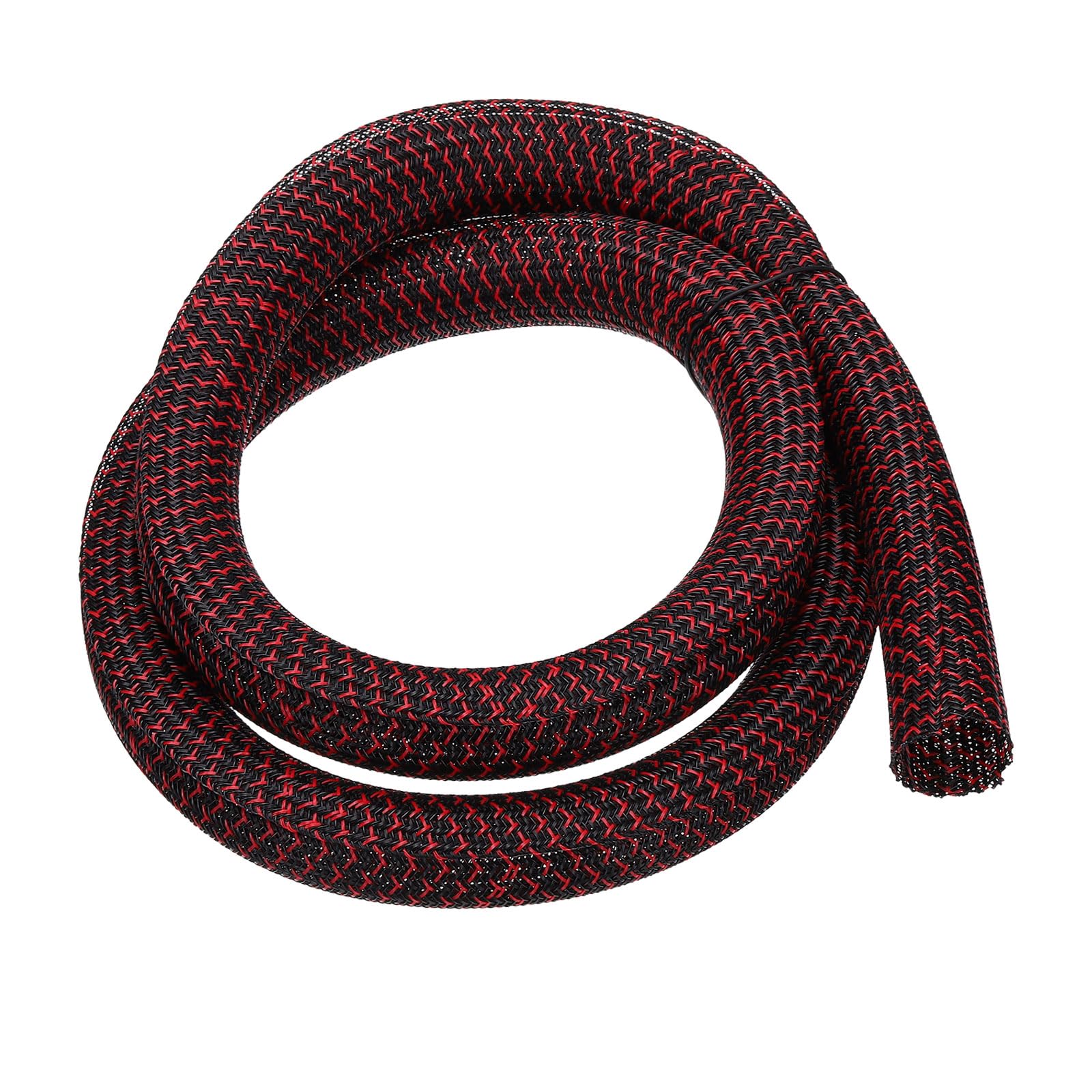 sourcing map Split Sleeve Wire Loom 1-1/8" 5Ft Black/Red Self Wrapping Braided Sleeve UL94-V2 Fireproof PET Sleeving for Automotive, Home Cable Management