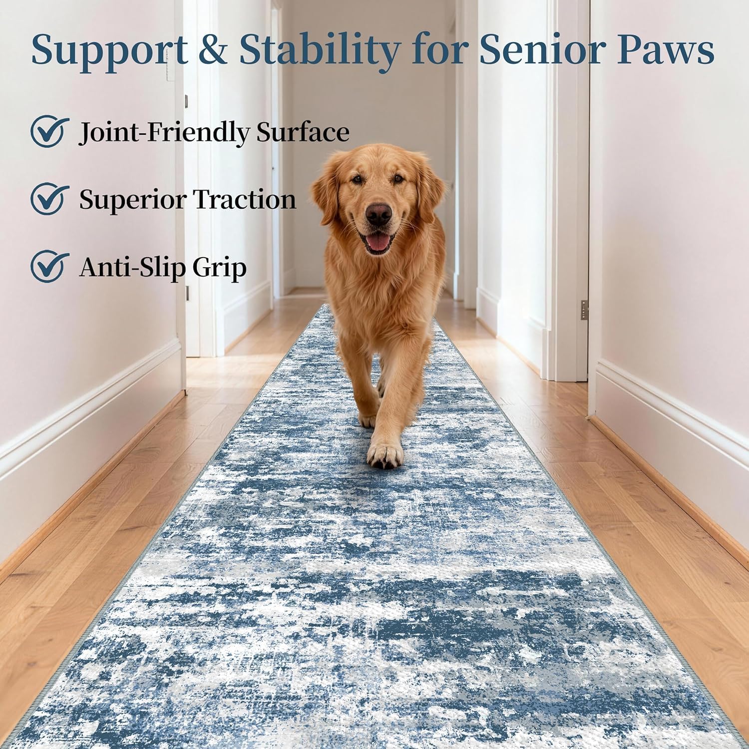 Runners for Hallways Ultra Non-Slip 2x10 Long Runner Rugs Washable Abstract Tear and Stain Resistance No Pile Lightweight Modern Rug Runners for Entryway, Kitchen, Walkway, Entrance, Blue