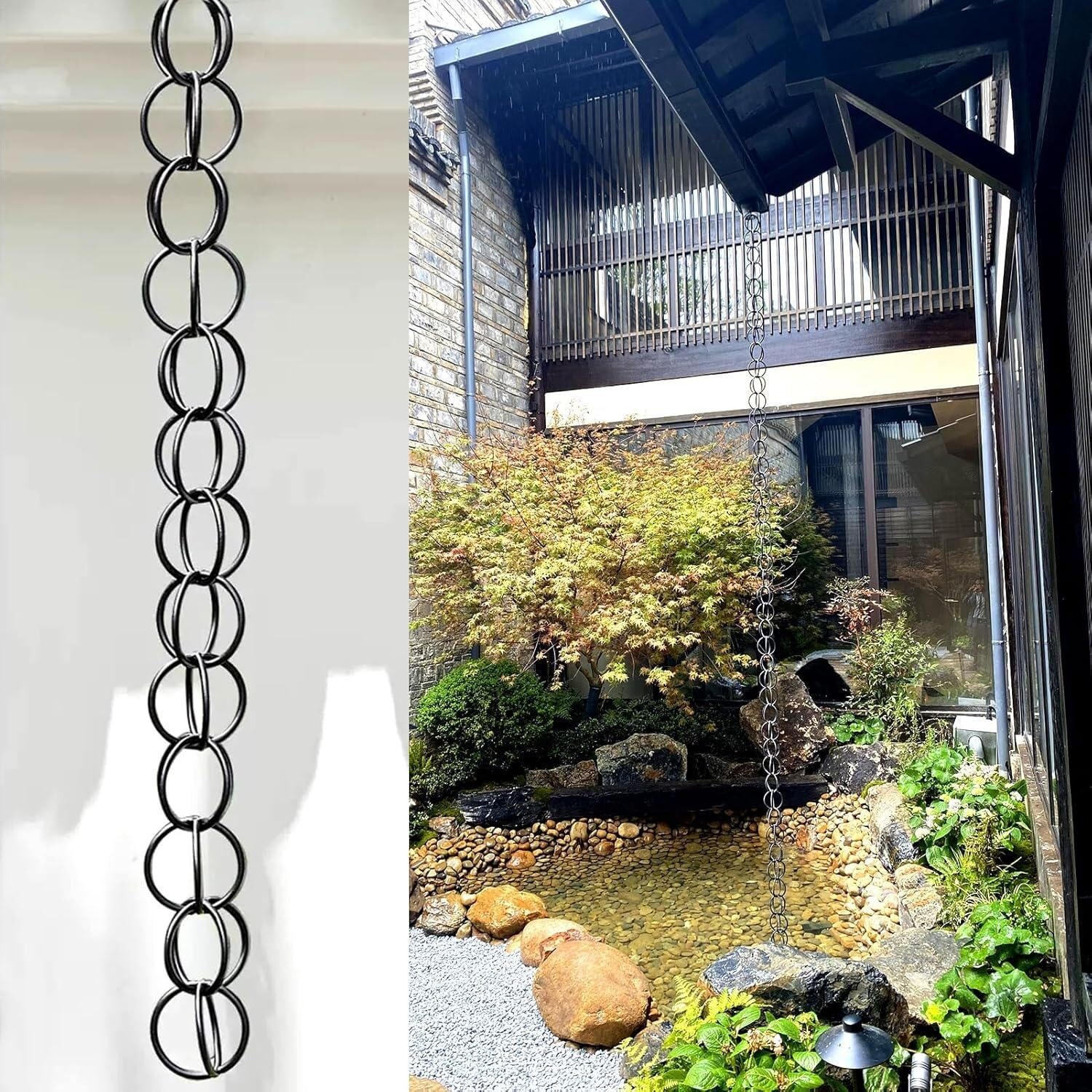 WOTZOV Rain Chain Ring Rain Gutter Chain Chain Link, Loop For Gutters And Downspouts, Backyard Rain Water Diverter, Decorative Rain Chime，240cm (8ft)