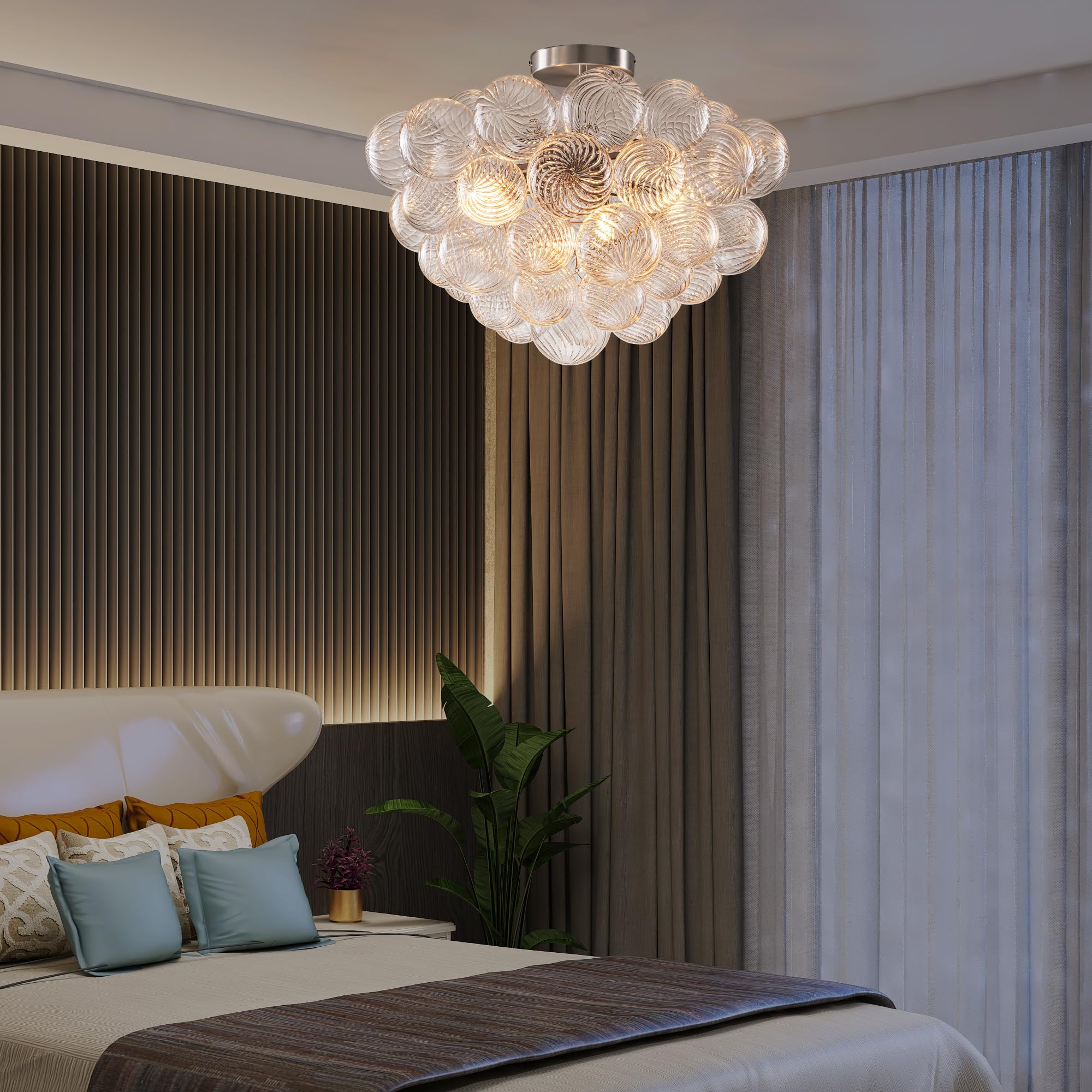 BeyPan Bubble Glass Chandelier Brushed Nickel 20
