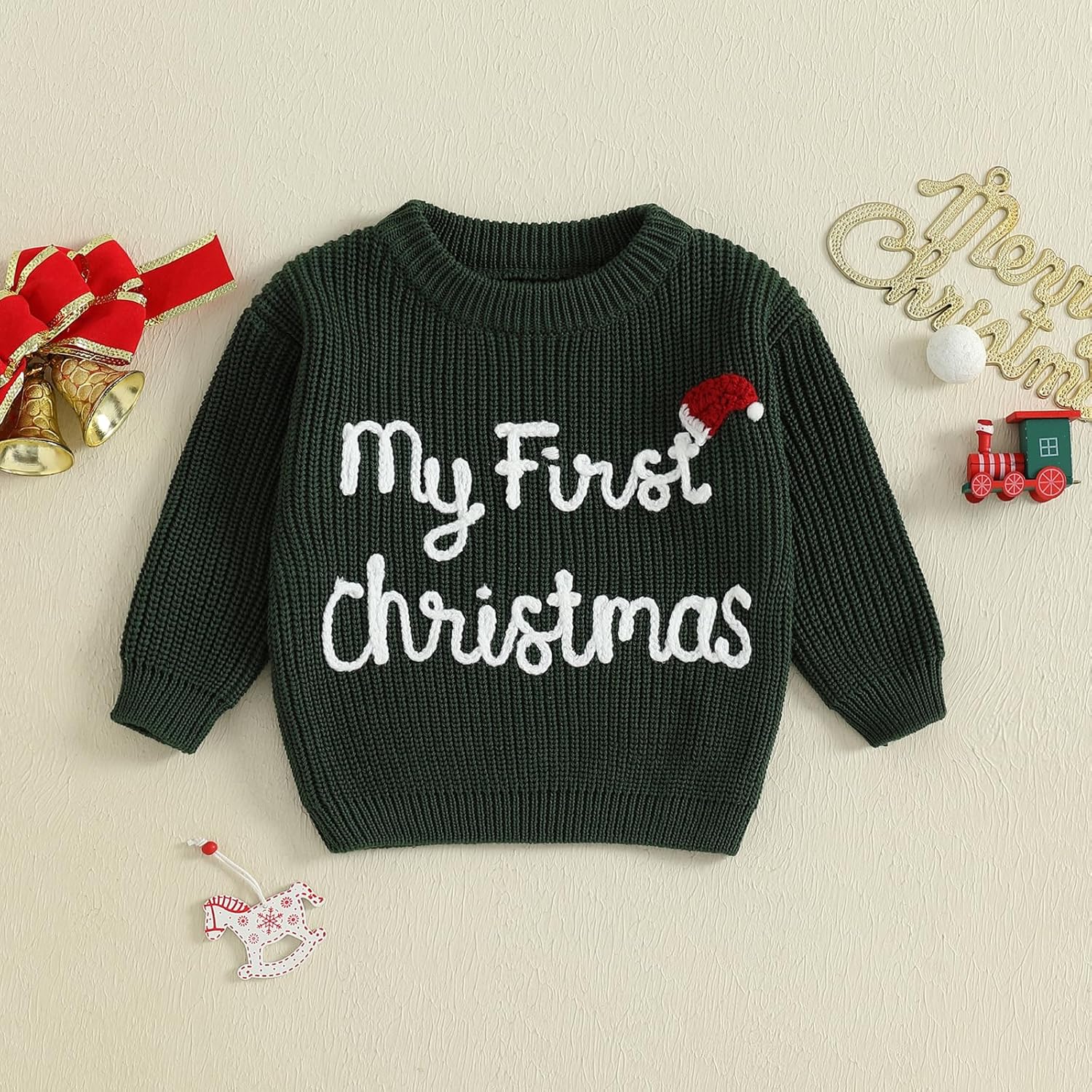 My First Christmas Sweater Baby Boy Girls Knit Sweater Christmas Outfits Letter Embroidery Pullover Tops - Image 3