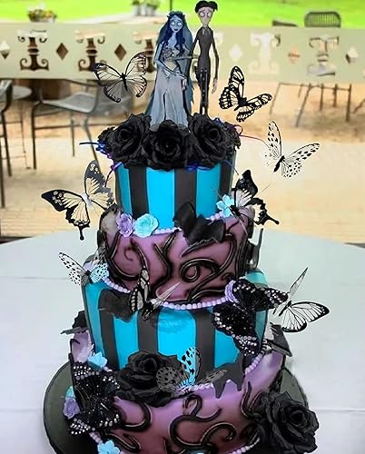 Miniatura 6 de JeVenis Decoración de pastel de rosa negra - Decoración de cumpleaños gótica y muerte