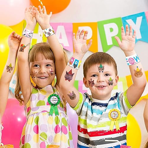 Miniatura 6 de 48 piezas de recuerdos de fiesta de gatos, 24 tatuajes, 24 pulseras de bofetada, regalos ideales para gatitos temáticos de niños, suministros de