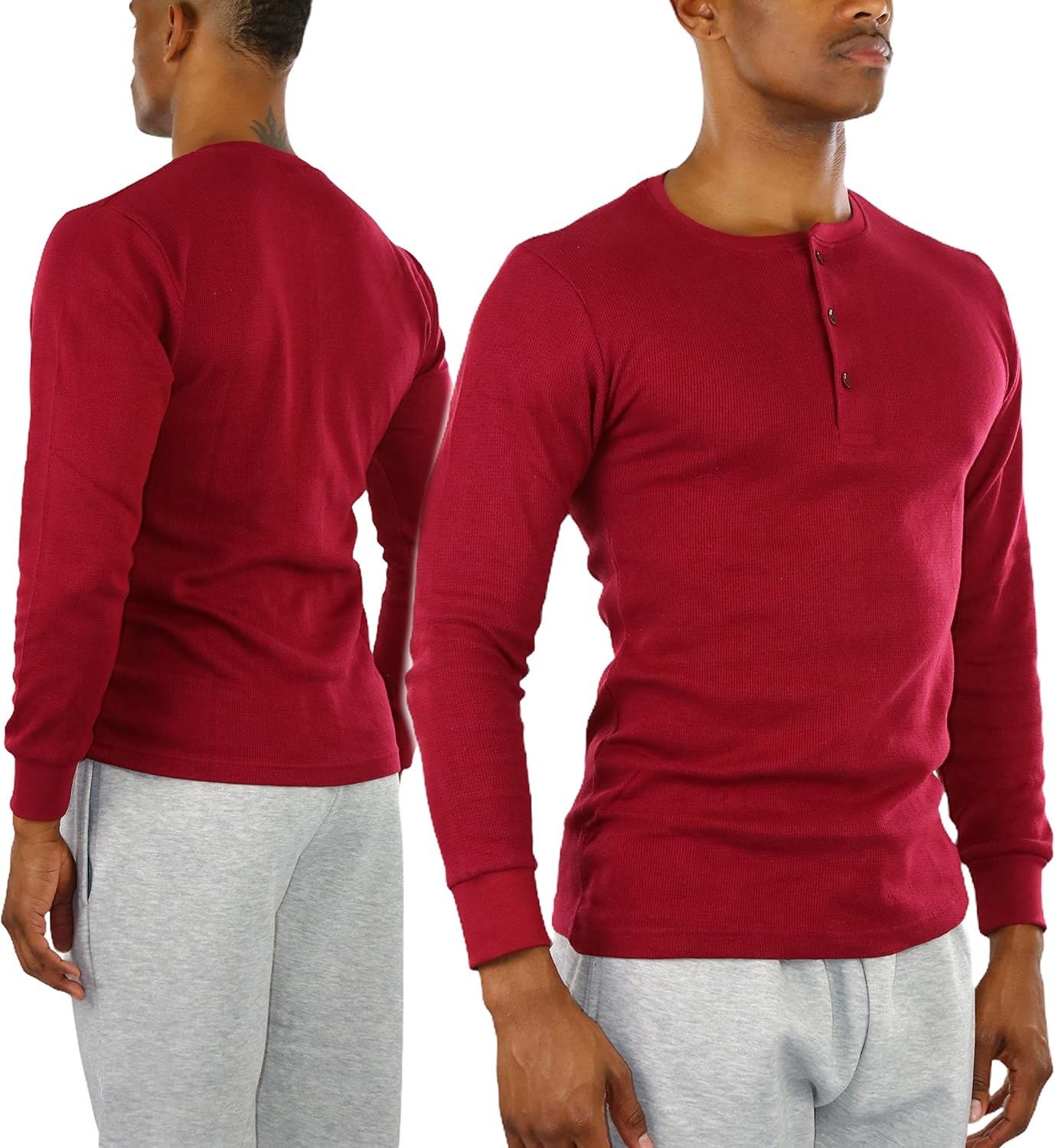 ToBeInStyle Men's Heavy or Medium Weight Premium Waffle Thermal Long Sleeve Crewneck Shirt - Image 3