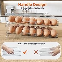 Vista 5 de Soporte de Huevos para Refrigerador, Dispensador de Huevos Automático de Rodamiento Estable con Parachoques de Silicona y Asa para Nevera