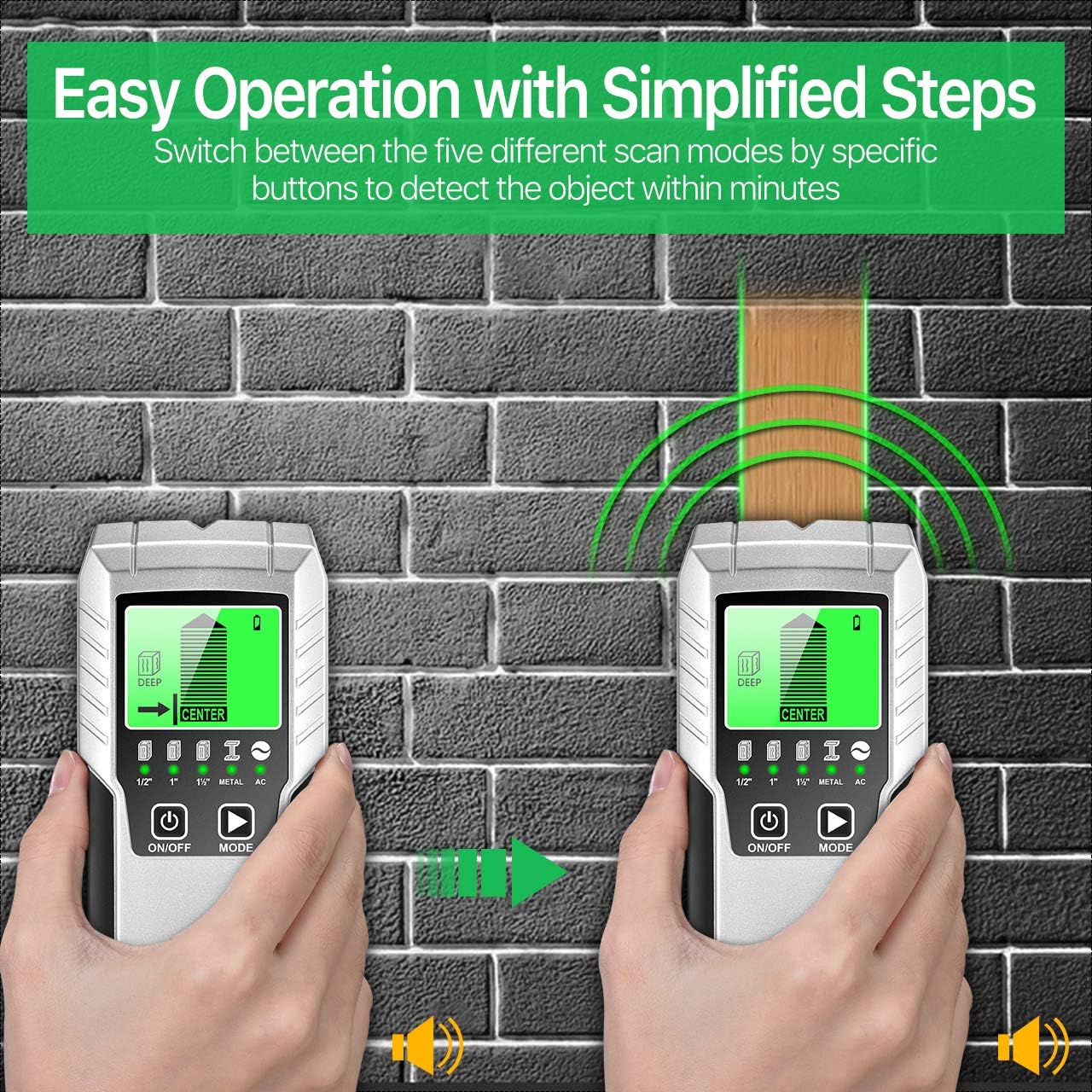 Stud Finder Wall Scanner - 5 in 1 Sensor Wall Scanner with LCD Display & Auto Calibration, Beam Finder Center Finding & Sound Warning for Wood AC Wire Metal Studs Detection