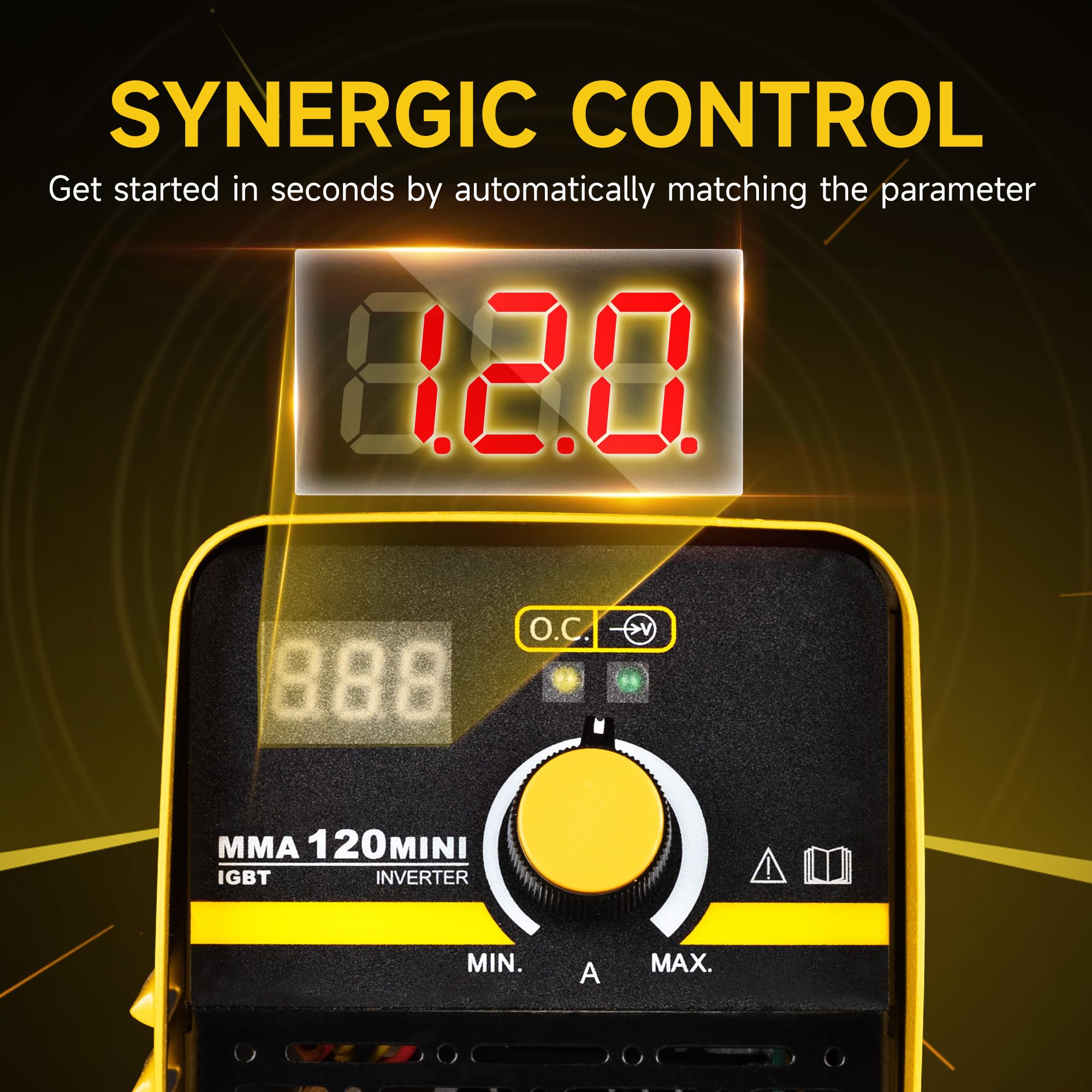 Soldador de palo, máquina de soldadura MMA 110 V 120 A IGBT inversor control sinérgico máquina de soldadura portátil con arranque en caliente, fuerza de arco, antiadherente, pistola de