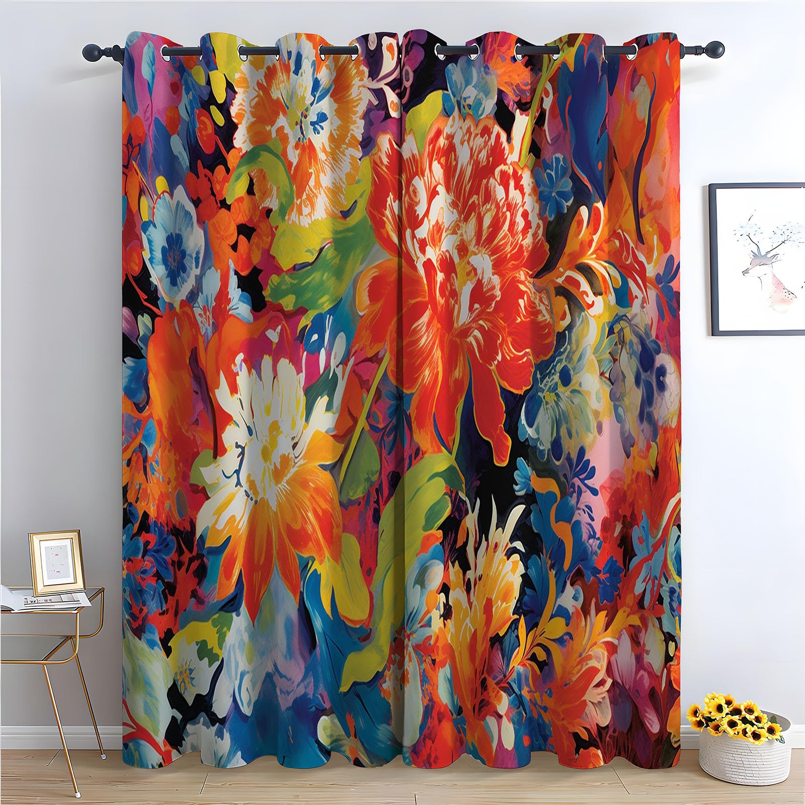 Rideaux pivoine abstraite en polyester 240x140 cm pour isolation cuisine