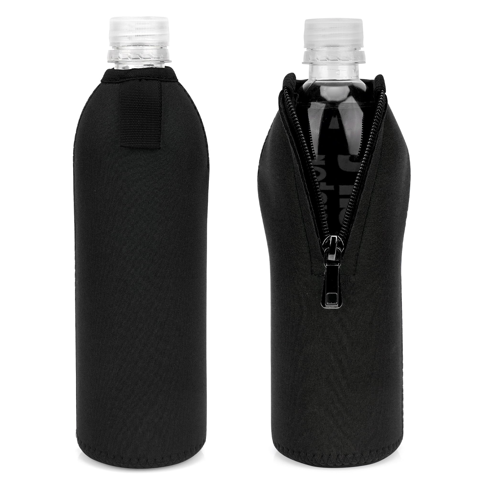 Linkidea Disposable Water Bottle Sleeve Compatible with Smartwater 16.9/20Fl Oz, Evian 16.9Fl Oz, Insulated Neoprene Plastic Bottled Water Cover with Lockable Zipper (2 Pack/Black)