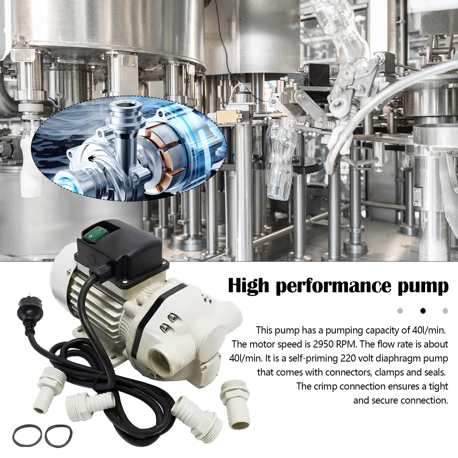 Bomba De Urea, 40L/Min Kit Bomba Ad-Blue Urea Piezas De Conexión Autocebantes Diafragma 220V - 0,4KW (50hz) Con 4 Boquillas Y 2 Abrazaderas 2950 Rpm Longitud Del Cable 1,8m