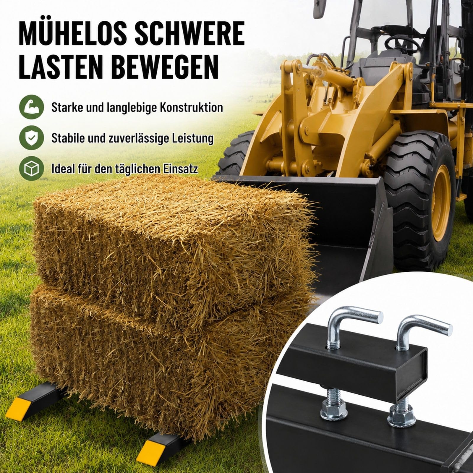 Palettengabeln zum Anklemmen für Traktor mit verstellbarer Stabilisatorstange, für Frontlader, Schaufel und Gabelstapler