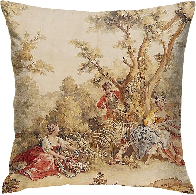 lnadodu Aubusson Tapestry French 18Th Century Throw Pillow Cover Cozy Square Pillow Case Home Decorative for Bed Couch Sofa Living Room Cushion Cover 18''X18'', One Size, (220323)