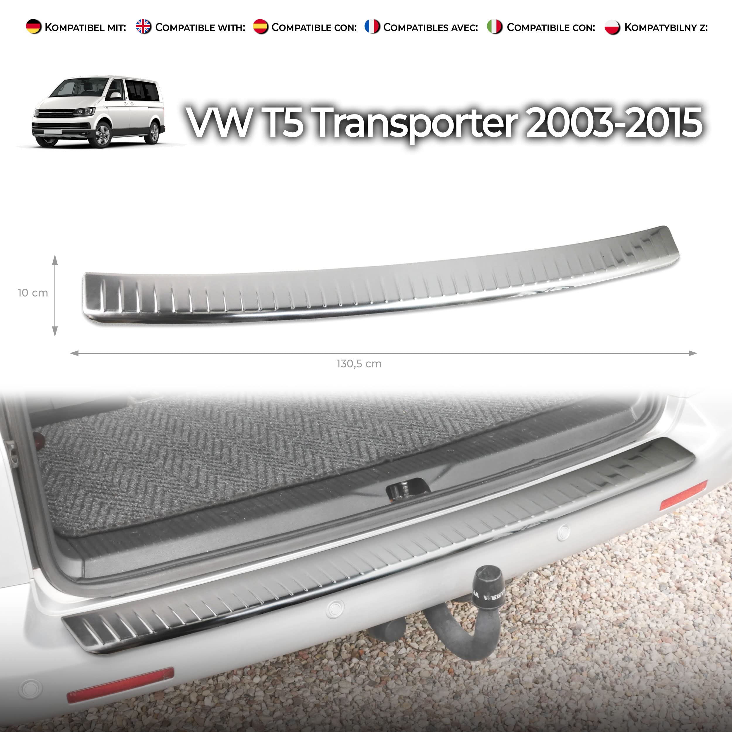 CHROMEMASTER Listwa Ochronna Tylnego Zderzaka Stal Nierdzewna Polerowana Chrom VW T5 Transporter 2003-2015