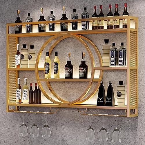 Miniatura 2 de Estante de vino montado en la pared, elegante marco de hierro de 3 niveles con soporte de vidrio y estante de almacenamiento, perfecto para cocina,