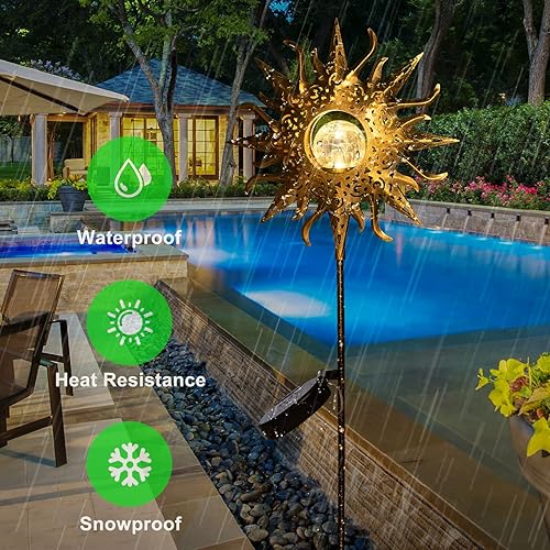 Miniatura 7 de HOMEIMPRO Luces solares de sol para jardín al aire libre, luces de estaca de globo de cristal agrietado, luces LED impermeables para jardín, césped,
