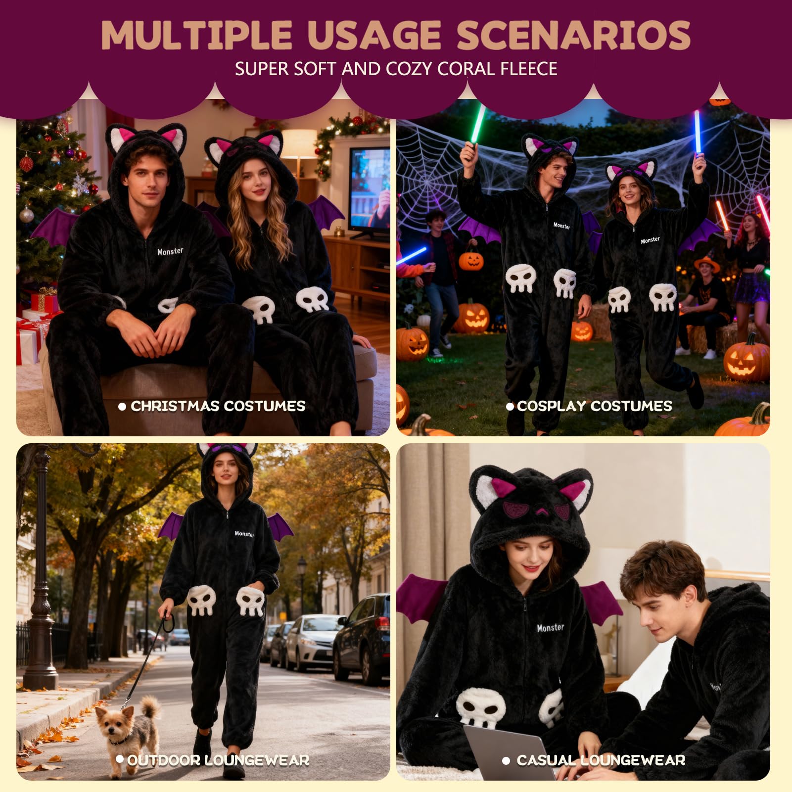 Pigiama Intero Adulti, Costume da Animali, Onesie Unisex per Cosplay di Halloween, Costume Halloween Carnevale Festa Animale Sleepwear
