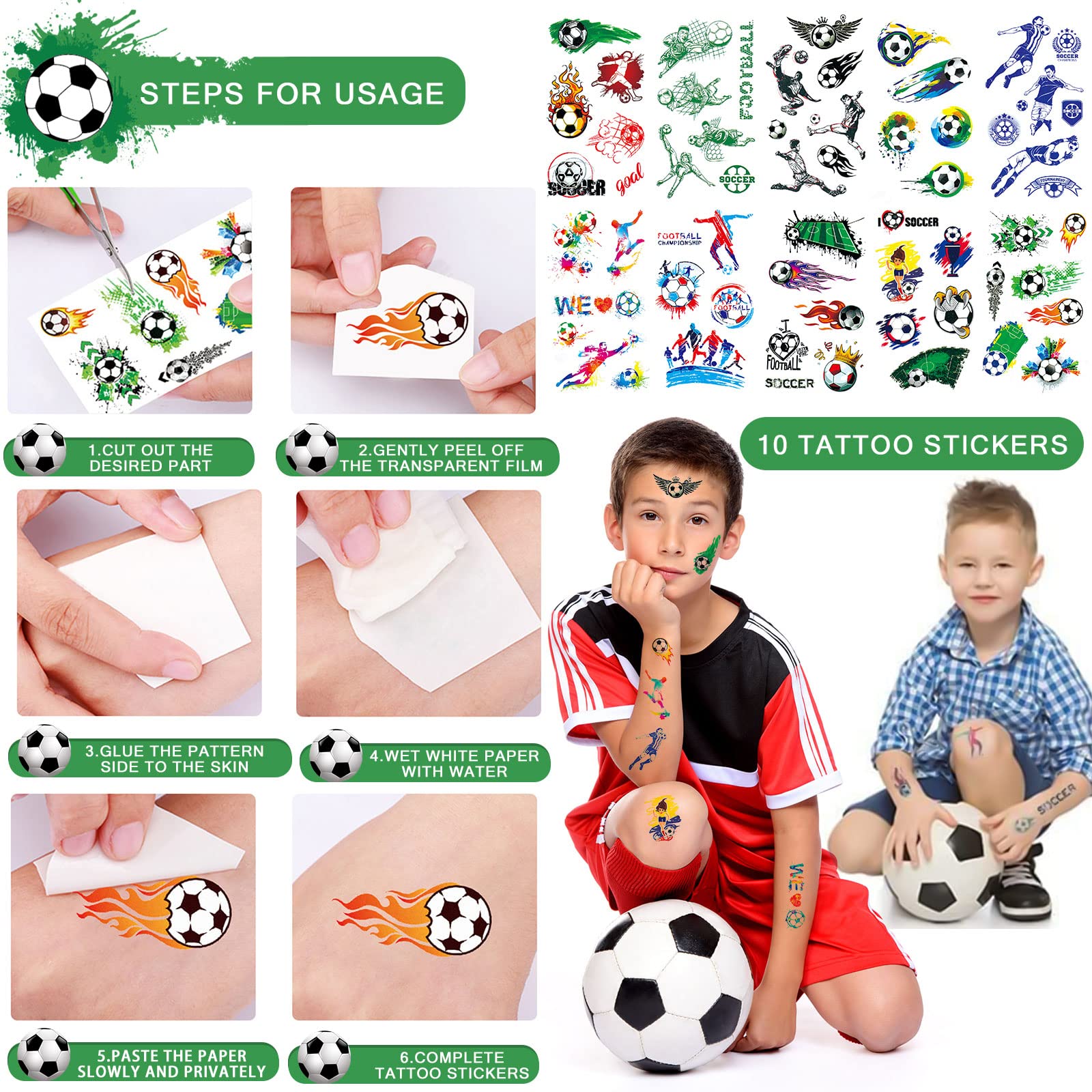 LXBCTOP Set van 64 voetbalgeschenken, 12 ballonnen, kinderpotloden, 12 gummen, 12 reflectorhangers, 4 flipperspel, 24 stickers