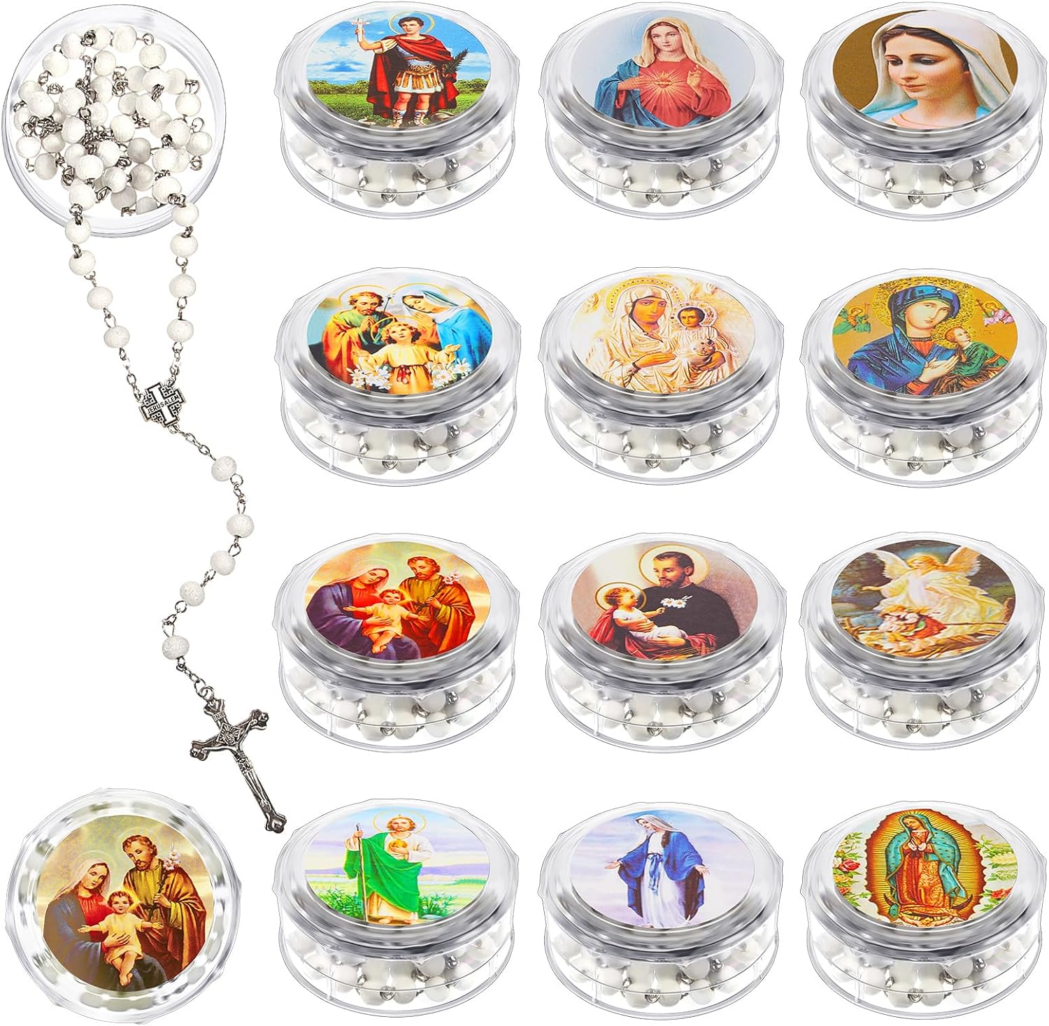 Henoyso Rose Scented Catholic Rosaries Necklaces Wooden Beads Rosary Necklace Religious Rosary Jesus Cross Catholic Schools Week Gifts Holy Rosaries in Bulk with Boxes for Prayer