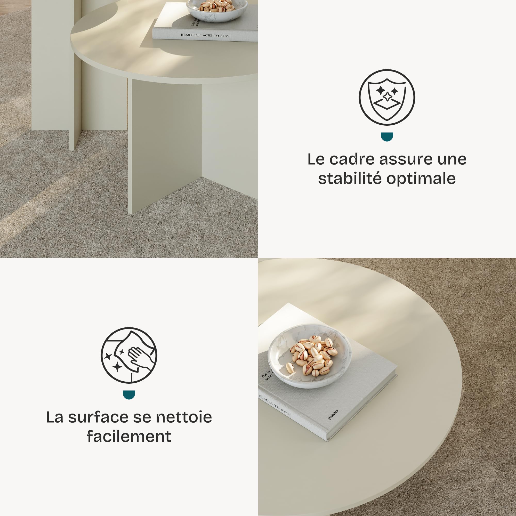 [en.casa] Lot de 2 Tables Basses Gigognes de Tailles Différentes Ensemble de 2 Tables d'Appoint pour Salon Chambre Bureau Panneau de Particules Mélaminé Sable