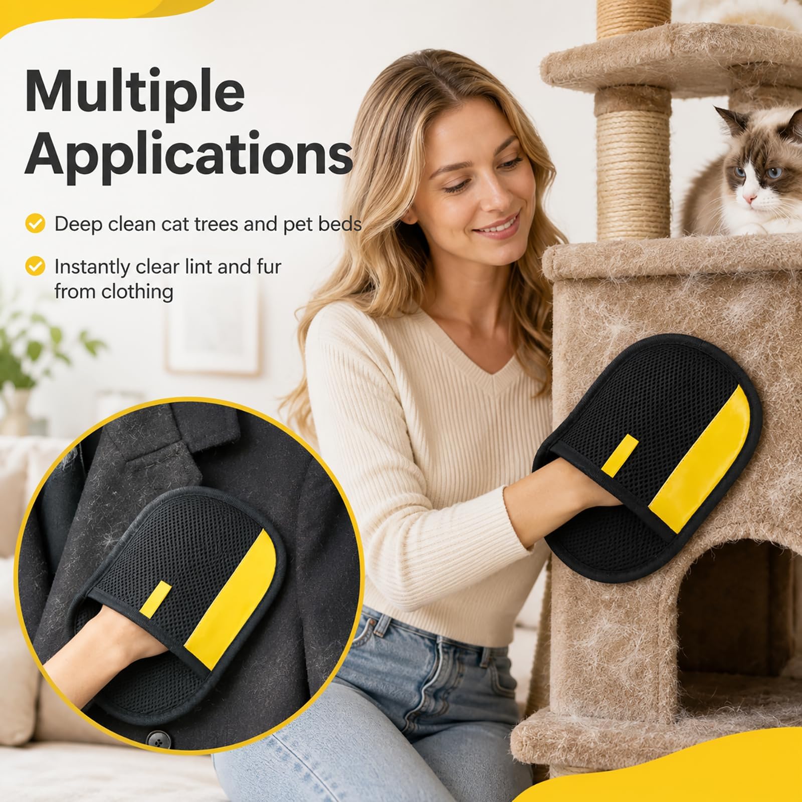2 Stück Tierhaarentferner Handschuhe Doppelseitig, Haarentfernungshandschuh, Waschen und Enthaaren, Wiederverwendbare Pet Grooming Gloves für Katze Hund Sofa Teppich Kleidung Auto, Schwarz