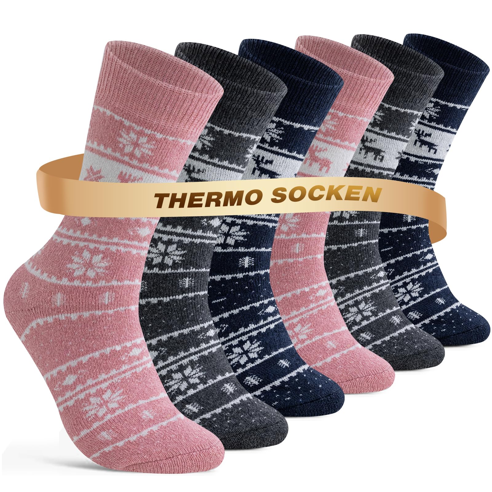 Niorasen Thermosocken Damen, Valentinstag-Geschenk für Sie, Wollsocken, Warme Wintersocken Damen, Dicke Stricksocken, Winter Socken Gemütlich und Atmungsaktiv 6 Paar 39-42 35-38
