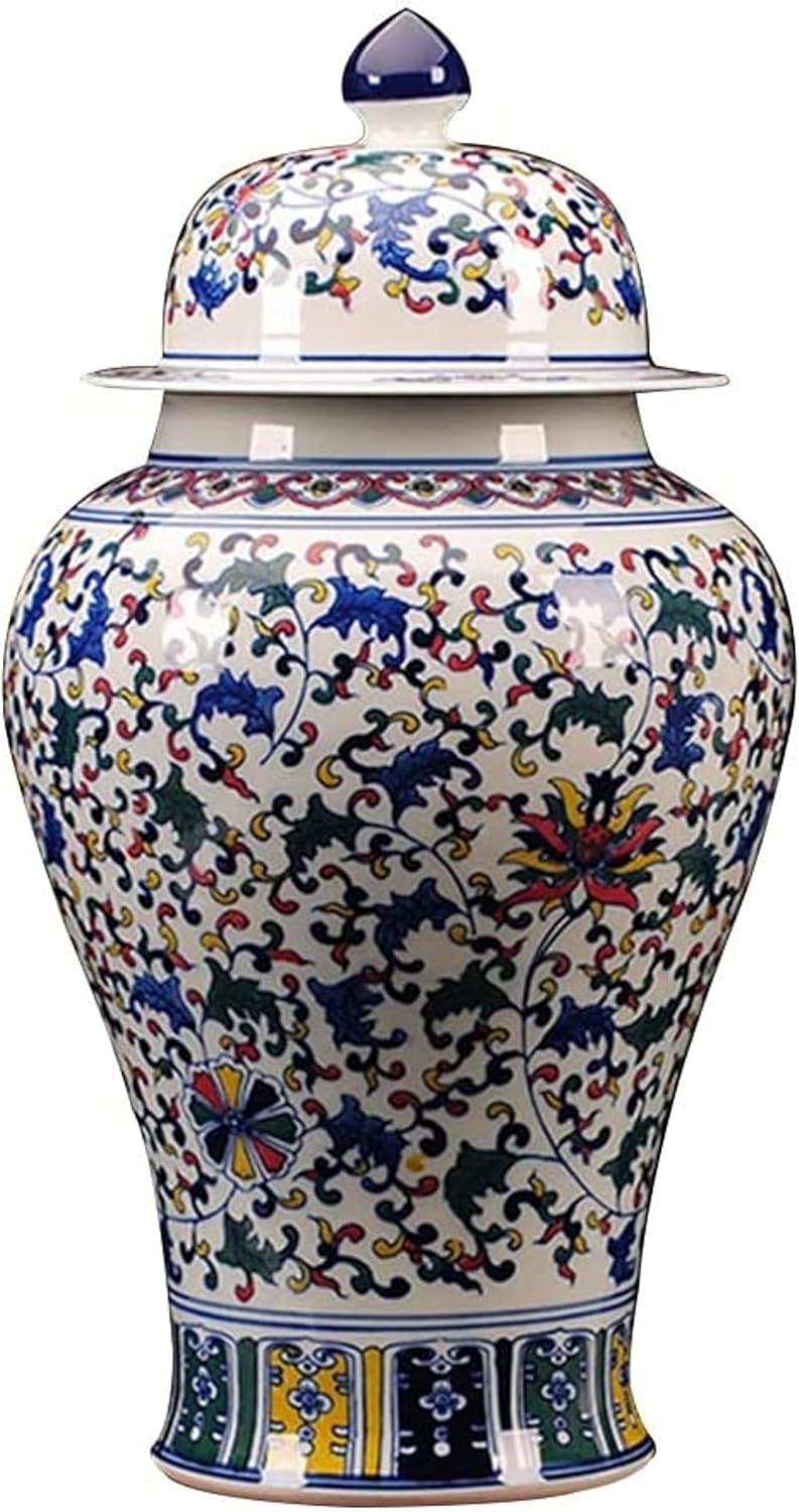 Blue and White Ceramic Ginger Jar, Underglaze Red Ceramic Ginger Jar, Ancient Chinese Porcelain Storage Jars, Decorative Jars with Lids (Color : Blue and White)