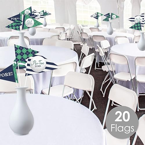 Miniatura 2 de Big Dot of Happiness Par-Tee Time  Golf  Accesorios triangulares para fotos de cumpleaños o jubilación  Centros de mesa de bandera con banderines