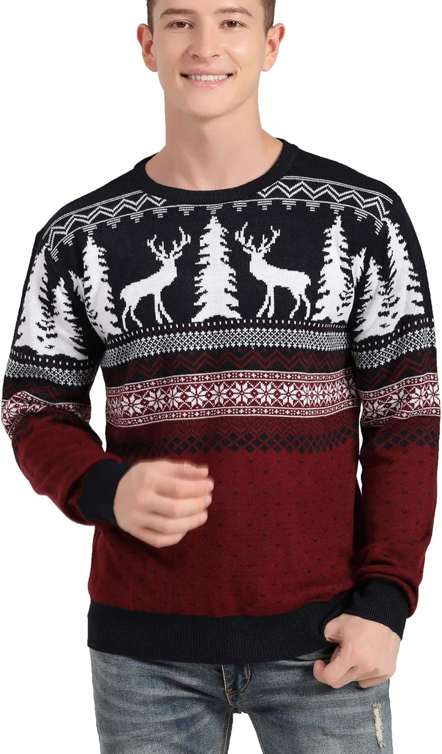 v28 Men's Christmas Reindeer Snowman Penguin Santa and Snowflakes Sweater - Image 3