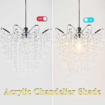 Modern Acrylic Chandelier Shade, 3-Tier Beaded Crystal-Like Ceiling Light Cover Clear Glassy Design for Bedroom, Wedding or Party Decoration [Energy Class A]