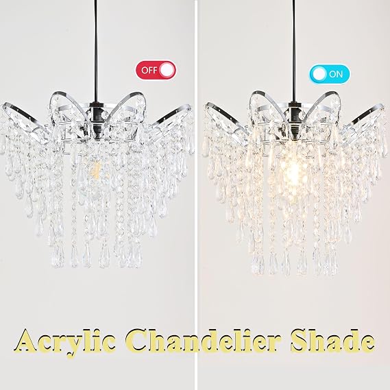 Modern Acrylic Chandelier Shade, 3-Tier Beaded Crystal-Like Ceiling Light Cover Clear Glassy Design for Bedroom, Wedding or Party Decoration [Energy Class A]