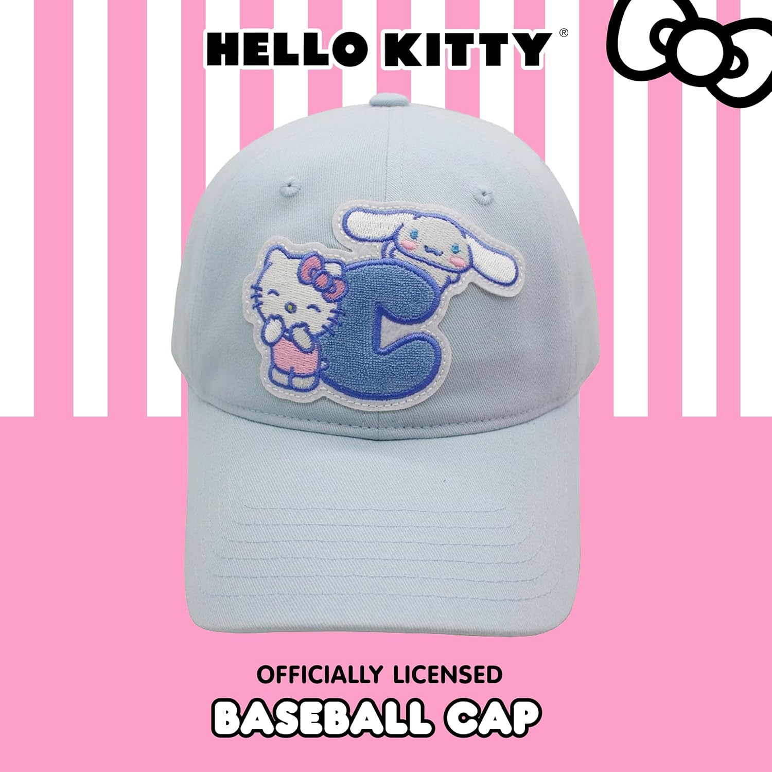 Hello Kitty Baseball Cap, Cinnamoroll Adjustable Cotton Dad Hat with Curved Brim, Chenille Patch, Light Blue, One Size - Image 2