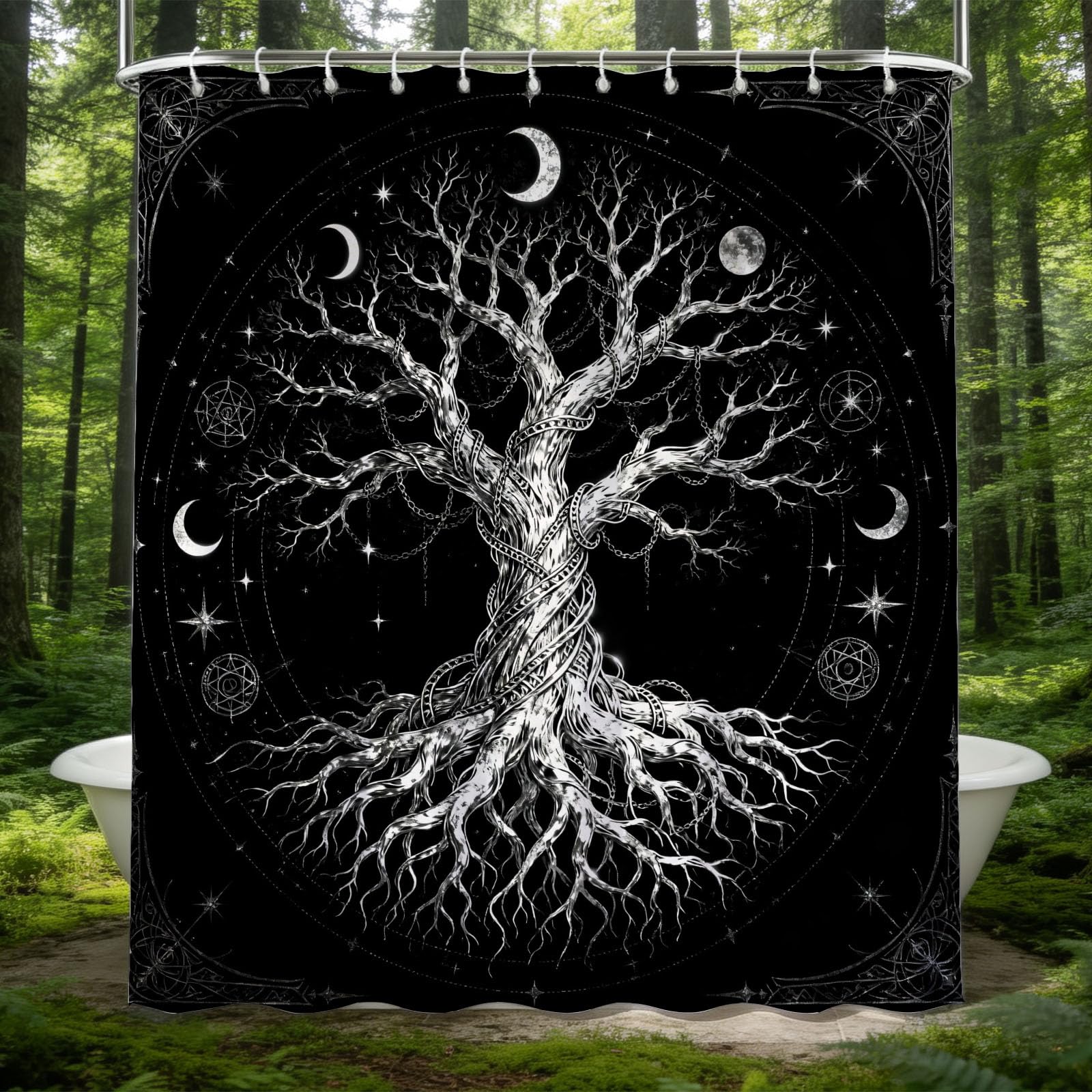 Hongduo 3D Mystical Tree Shower Curtain for Stalls Bathtubs Moon Bathroom Decor Shower Curtain Set Polyester Fabric Waterproof 180x200cm/71X79 Inch with Hooks