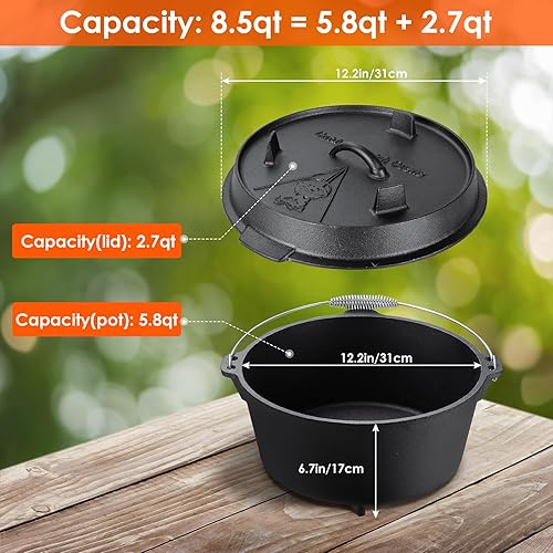 Miniatura 2 de LIFERUN Horno holandés horno holandés de hierro fundido de 97 cuartos de galón con mango y soporte de tapa y parrilla de doble función para cocinar