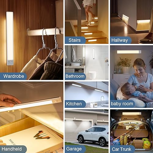 Miniatura 7 de Paquete de 2 lámparas LED con sensor de movimiento de 63 luces LED para debajo de la encimera, magnética, recargable, armario, escalera, estante,