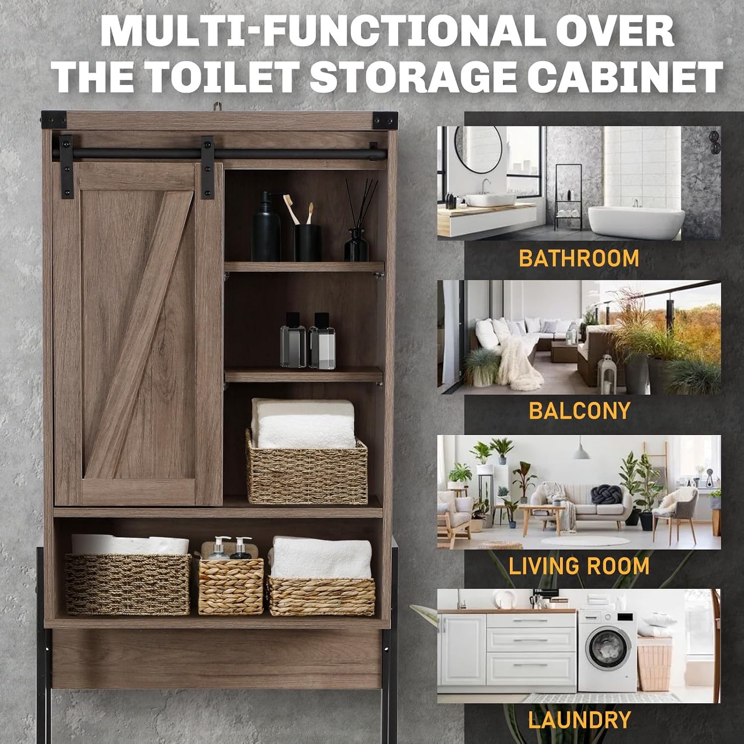 Over Toilet Storage Cabinet with Barn Door & Adjustable Shelves