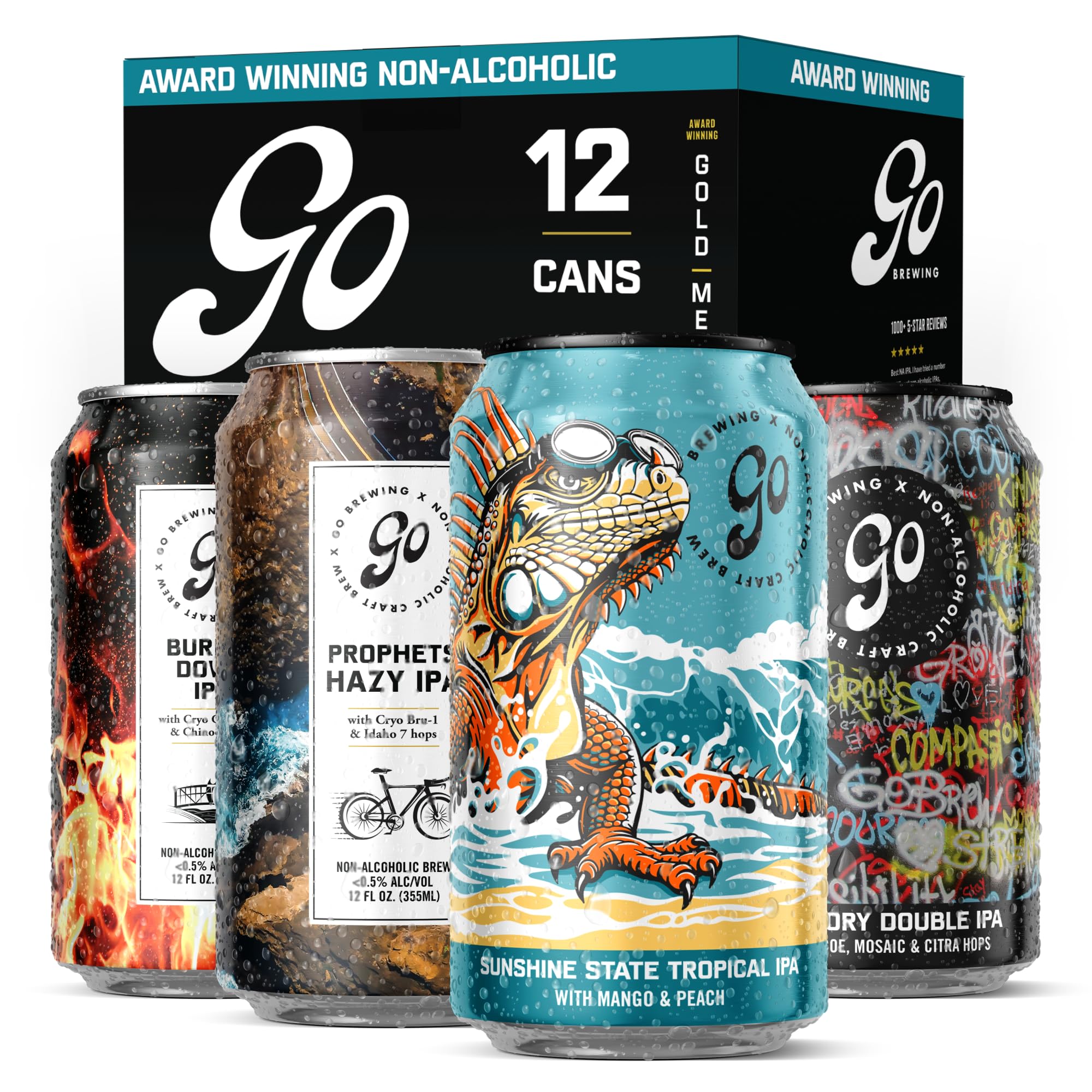 IPA 12 Mixed Pack - Non Alcoholic Beer - Small Batch Brew - Low Calorie Drink - Featuring Double IPA, Prophets Hazy IPA, Citrus IPA & Tropical IPA - Low-Calorie, NA Brew (12 oz, 12 Pack)