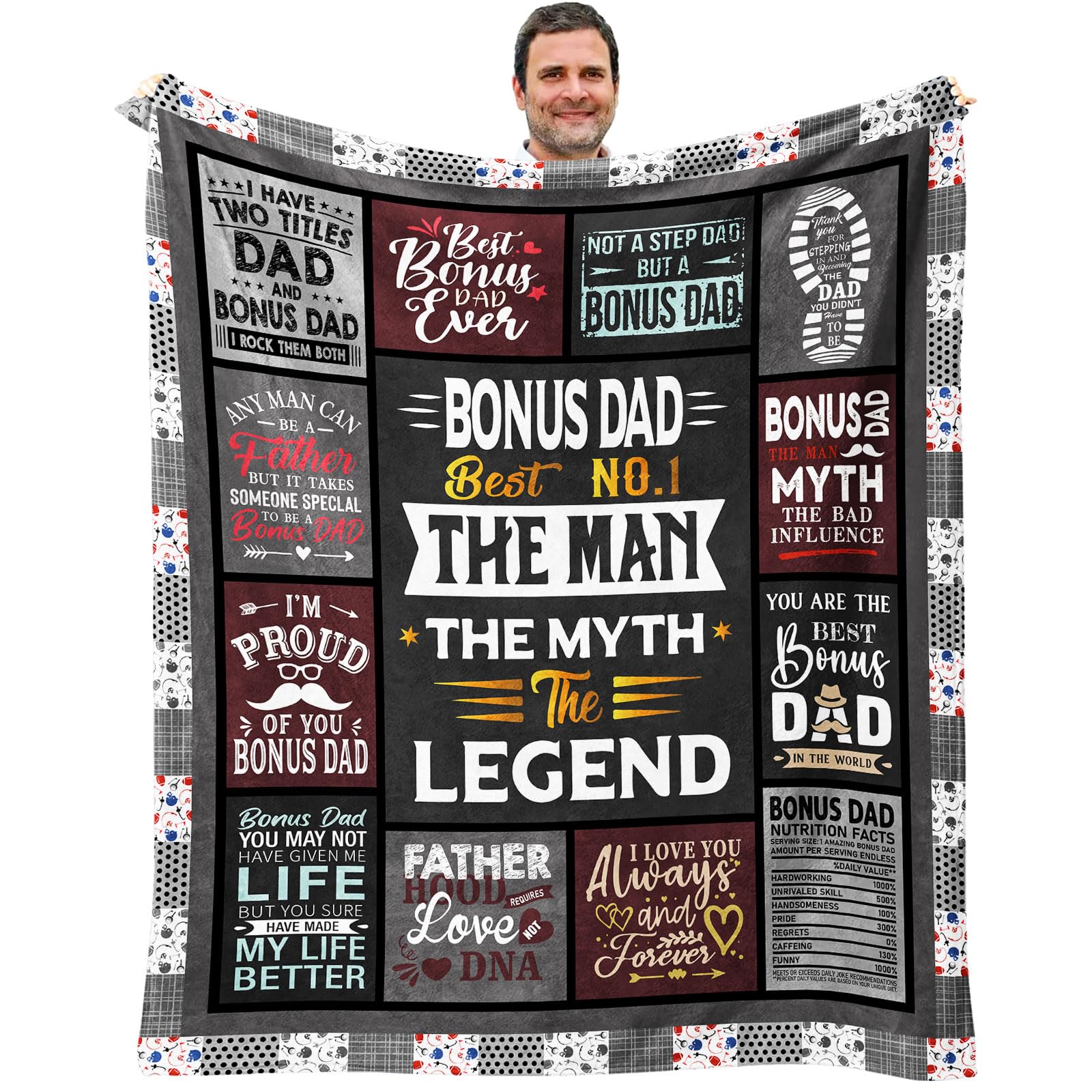 TOBUNKIEN Bonus Dad Gifts, Step Dad Gifts for Birthday from Daughter Son, Birthday Presents for Stepfather/Stepped Up Dads/Step Up Dads Blanket 60"X 50"