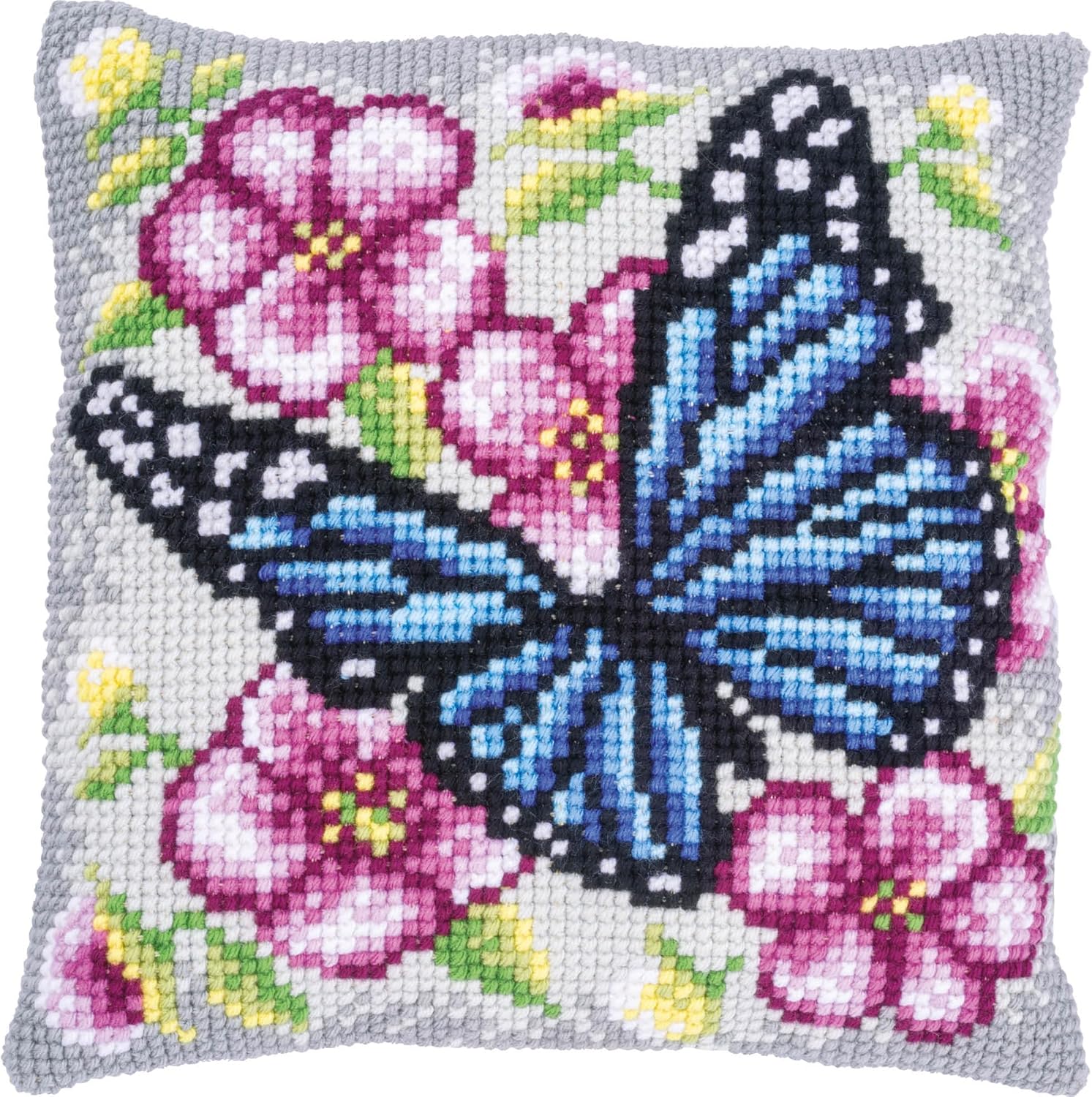 Vervaco Butterfly Among Flowers Pillow Cover Needlepoint Kit