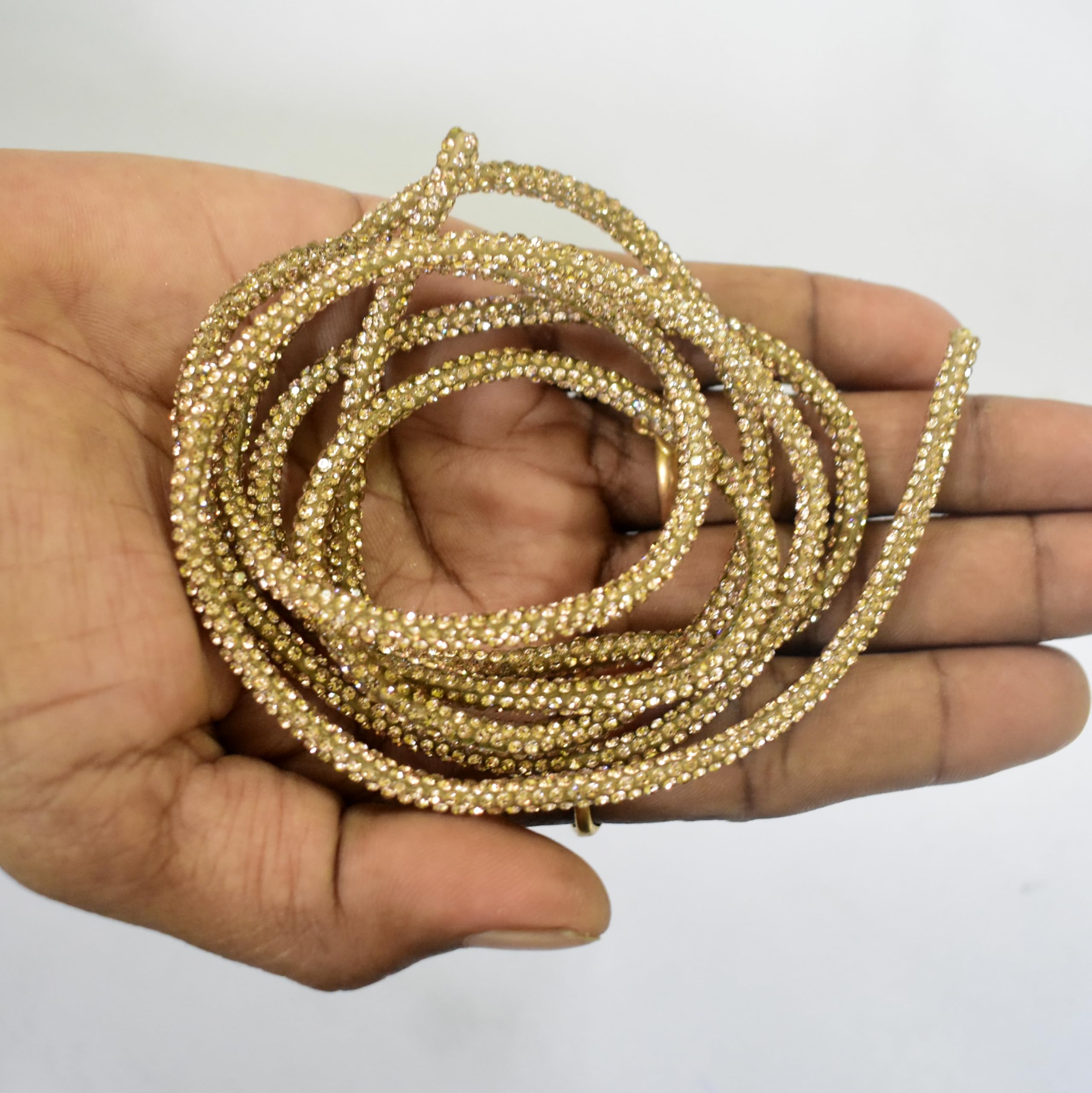 Prabhas Designs 4mm Crystal Rhinestone Rope String for Clothing, Blouse, Bow Hoodies, Earrings, Shoes, DIY Crafts, Sparkling Glitter Cord for Bridal Appliqué (Gold, 200, Centimeters)-image-35